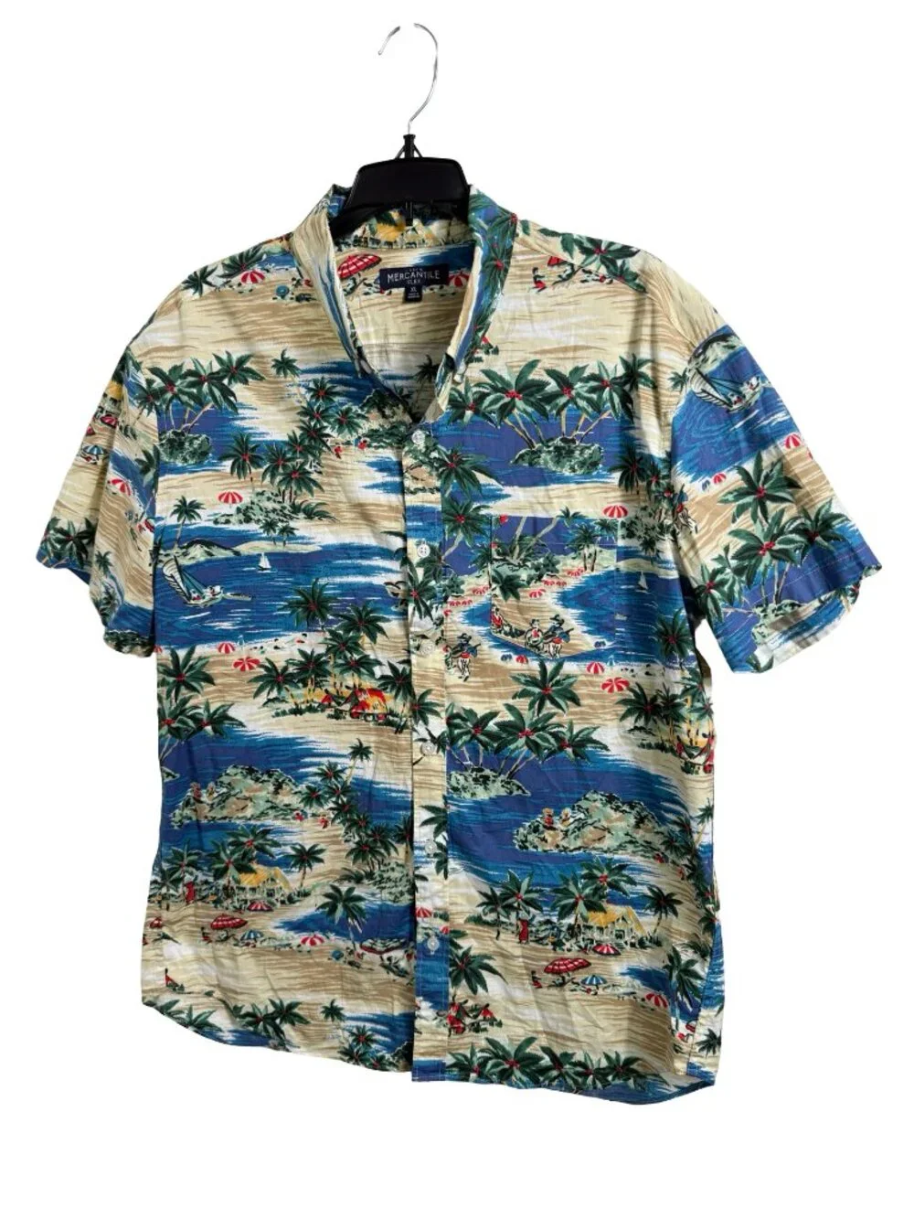 J Crew Mercantile Flex Camp Button Down Shirt Mens XL Slim Hawaiian Cotton